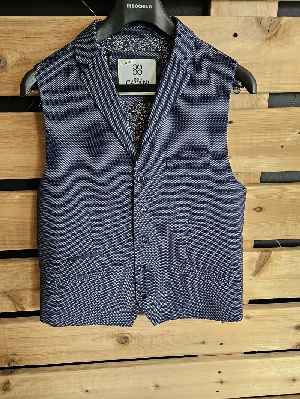 Men's Blue Textured Two-Button Blazer - Picture 2 of 15